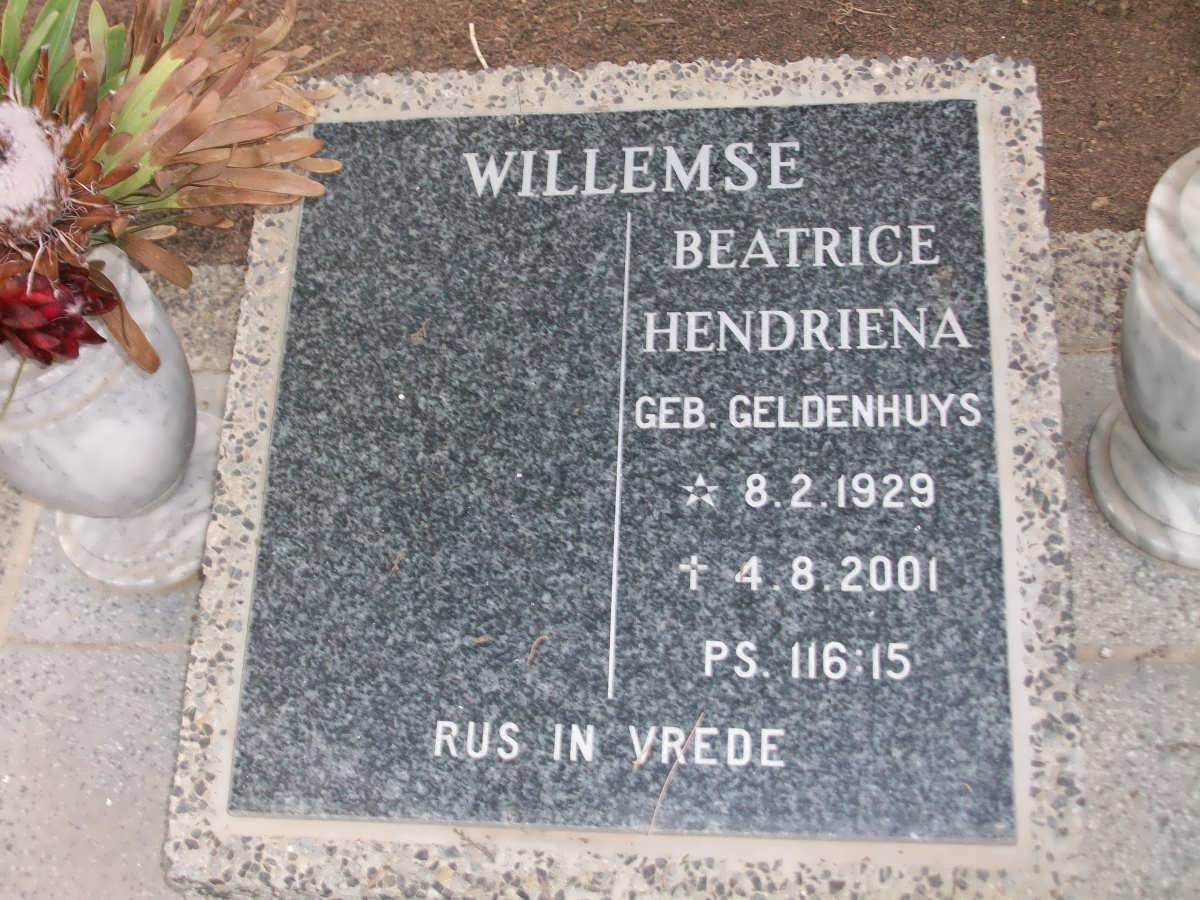 WILLEMSE Beatrice Hendriena nee GELDENHUYS 1929-2001