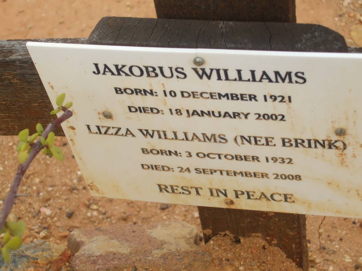 WILLIAMS Jakobus 1921-2002 &amp; Lizza BRINK 1932-2008
