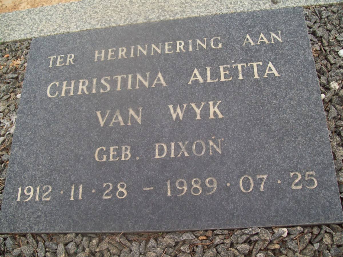 WYK Christina Aletta, van nee DIXON 1912-1989