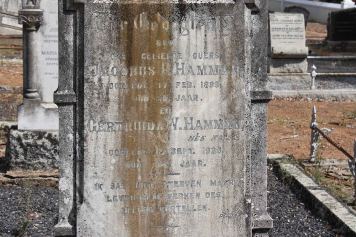 HAMMAN Jacobus R. -1899 &amp; Gertruida W. KRIEL -1925
