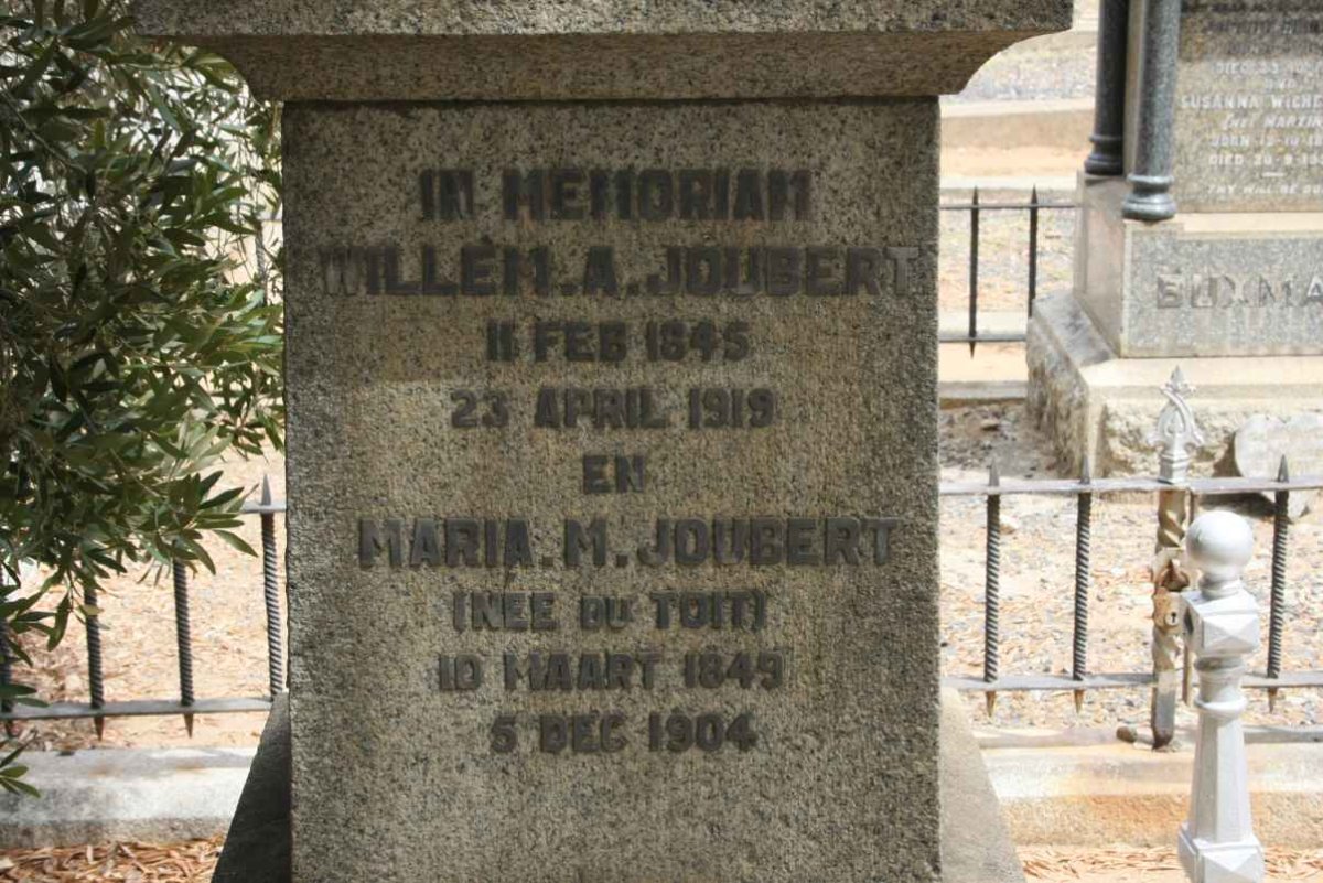 JOUBERT Willem A. 1845-1919 &amp; Maria M. DU TOIT 1849-1904