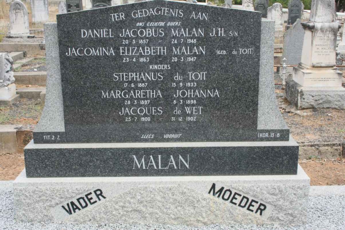 MALAN Daniël Jacobus 1857-1948 &amp; Jacomina Elizabeth DU TOIT 1863-1947 :: MALAN Stephanus 1887-1933