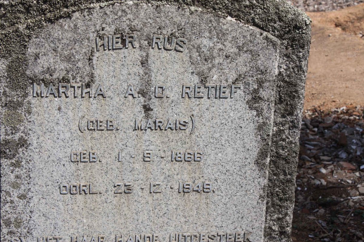 RETIEF Martha A.C. nee MARAIS 1866-1949