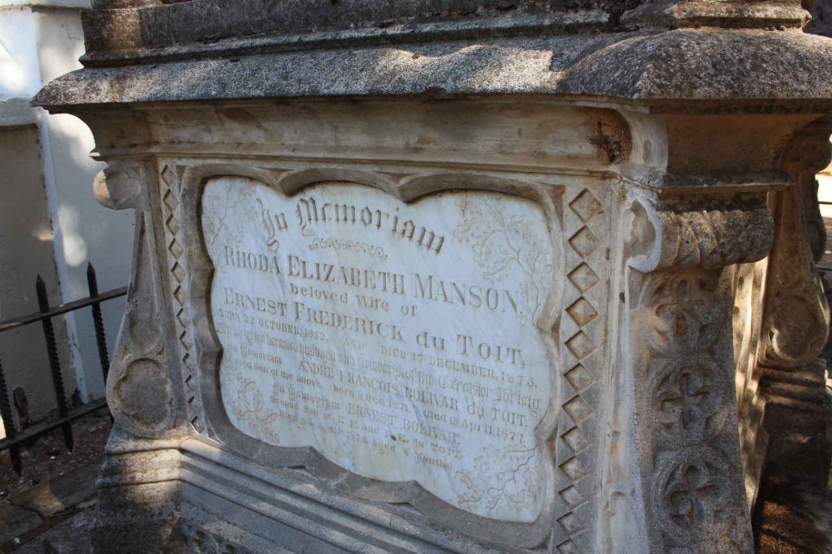 TOIT Rhoda Elizabeth nee MANSON, du 1852-1877 :: DU TOIT Andre Francois Bolivar 1871-1877 :: DU TOIT Ernest Bolivar 1874-1874