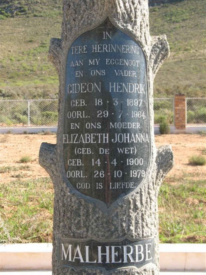 MALHERBE Gideon Hendrik 1897-1964 &amp; Elizabeth Johanna DE WET 1900-1979