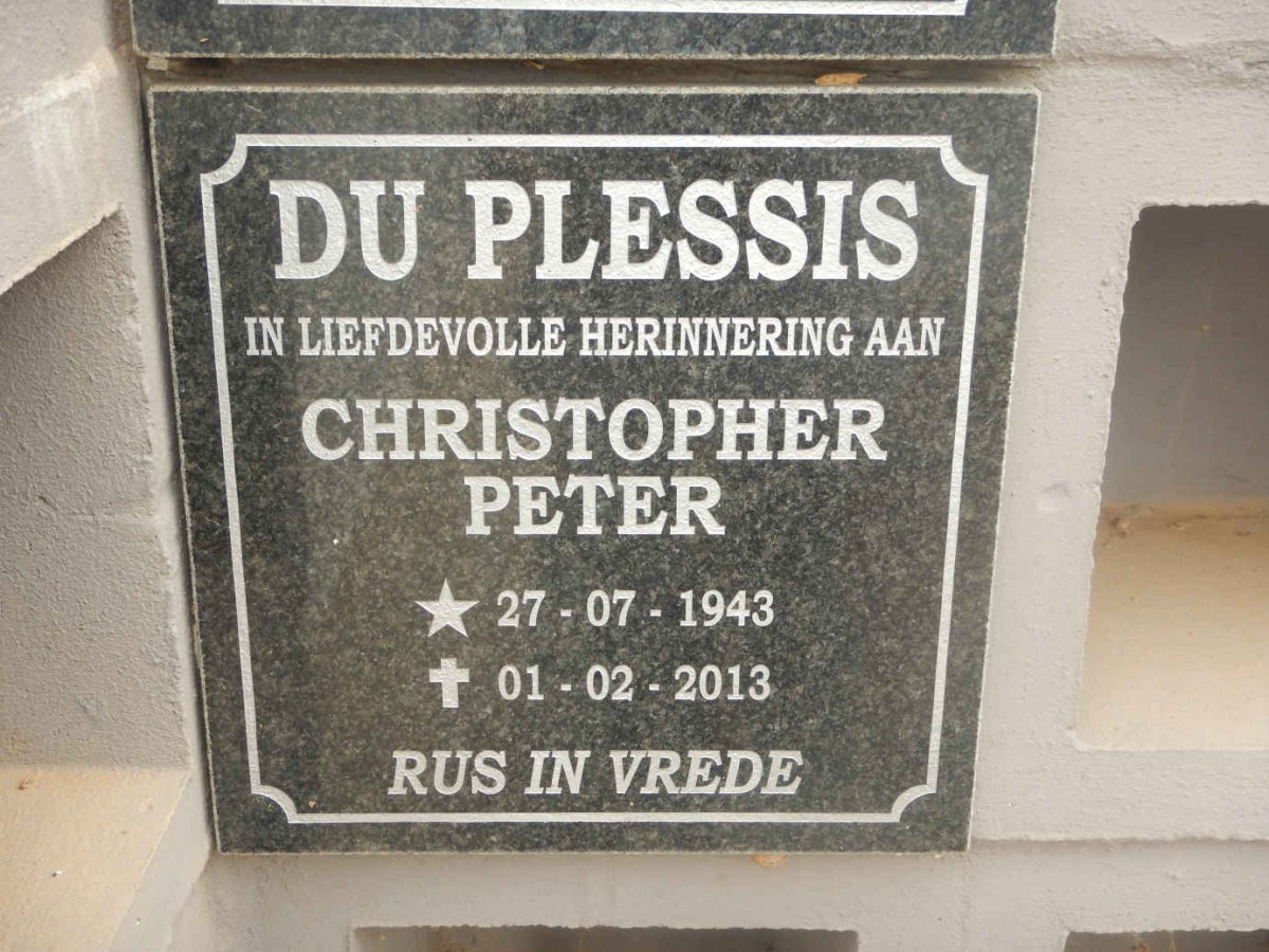 PLESSIS Christopher Peter, du 1943-2013
