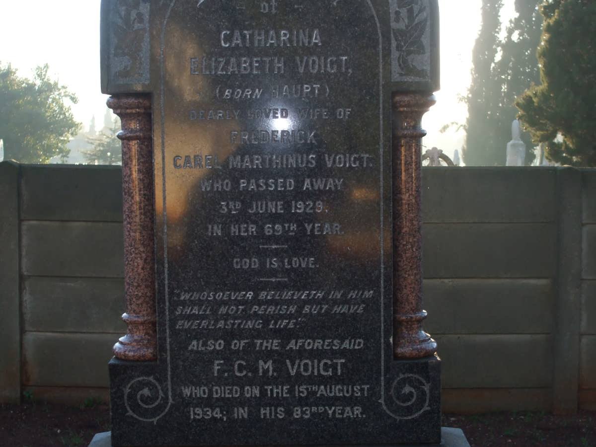 VOIGT F.C.M. -1934 &amp; Catharina Elizabeth nee HAUPT -1929