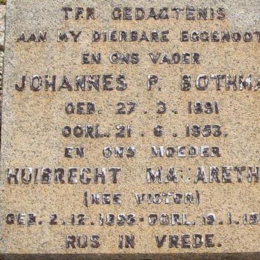 BOTHMA Johannes P. 1891-1953 &amp; Huibrecht Magaretha VICTOR 1896-1978