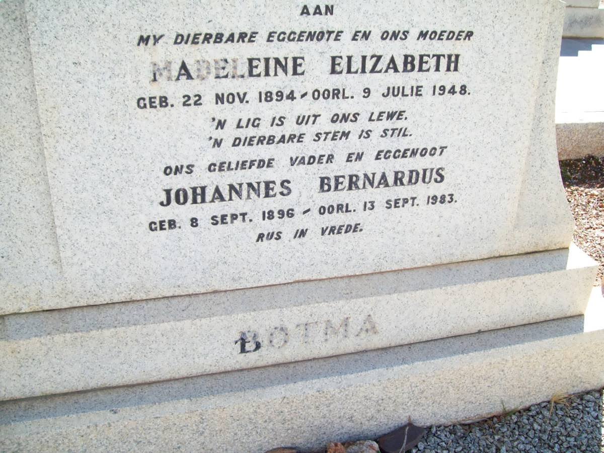 BOTMA Johannes Bernardus 1896-1983 &amp; Madeleine Elizabeth 1894-1948