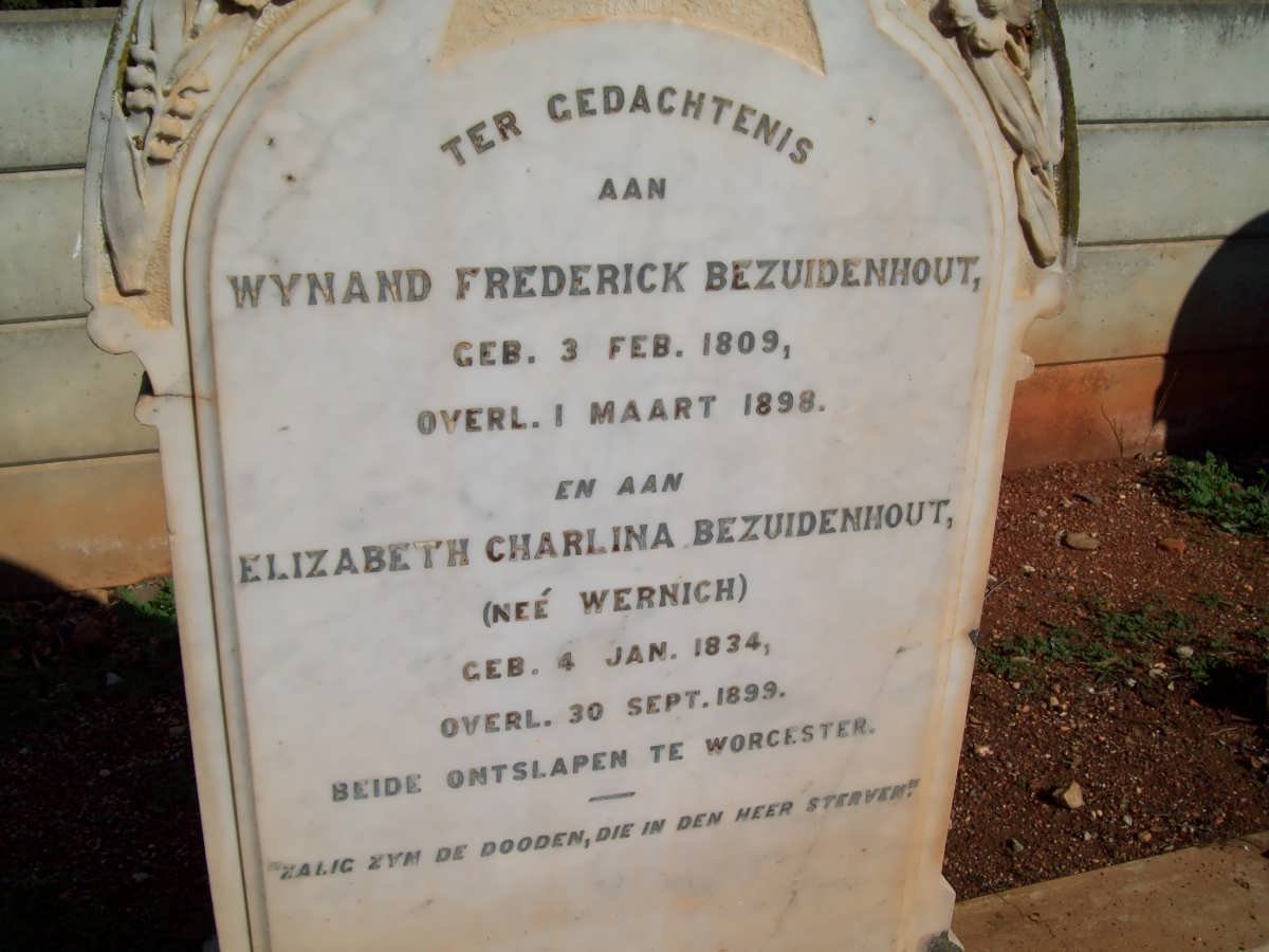 BEZUIDENHOUT Wynand Frederick 1809-1898 &amp; Elizabeth Charlina WERNICH 1834-1899