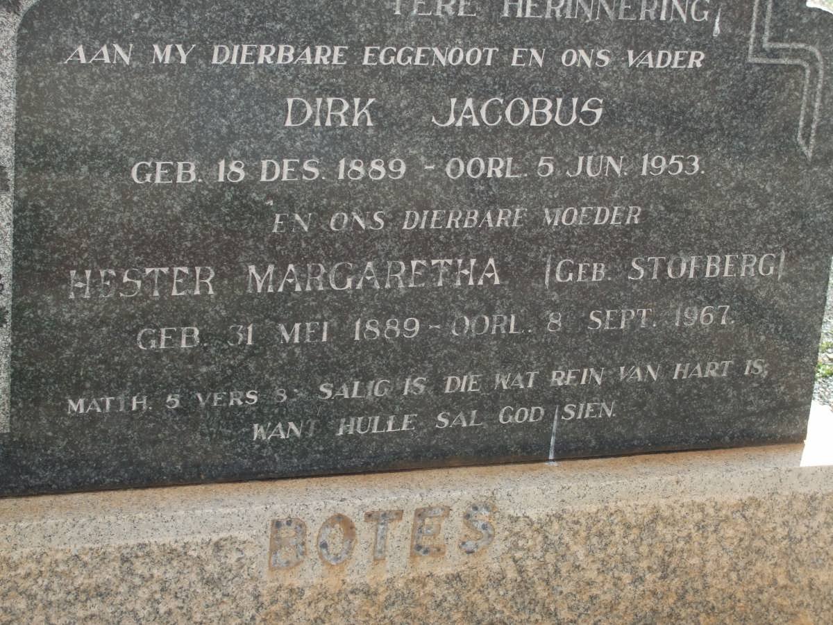 BOTES Dirk Jacobus 1889-1953 &amp; Hester Margaretha STOFBERG 1889-1967