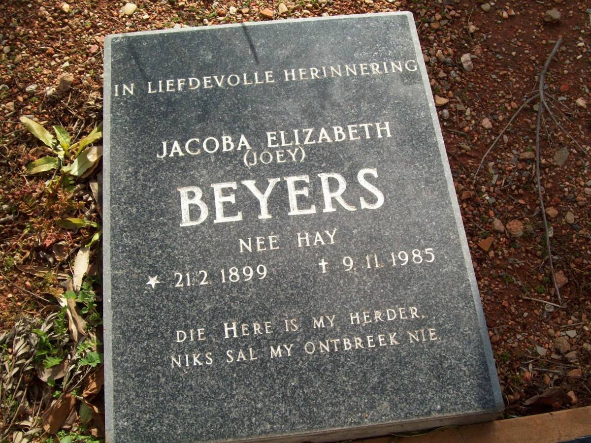 BEYERS Jacoba Elizabeth nee HAY 1899-1985