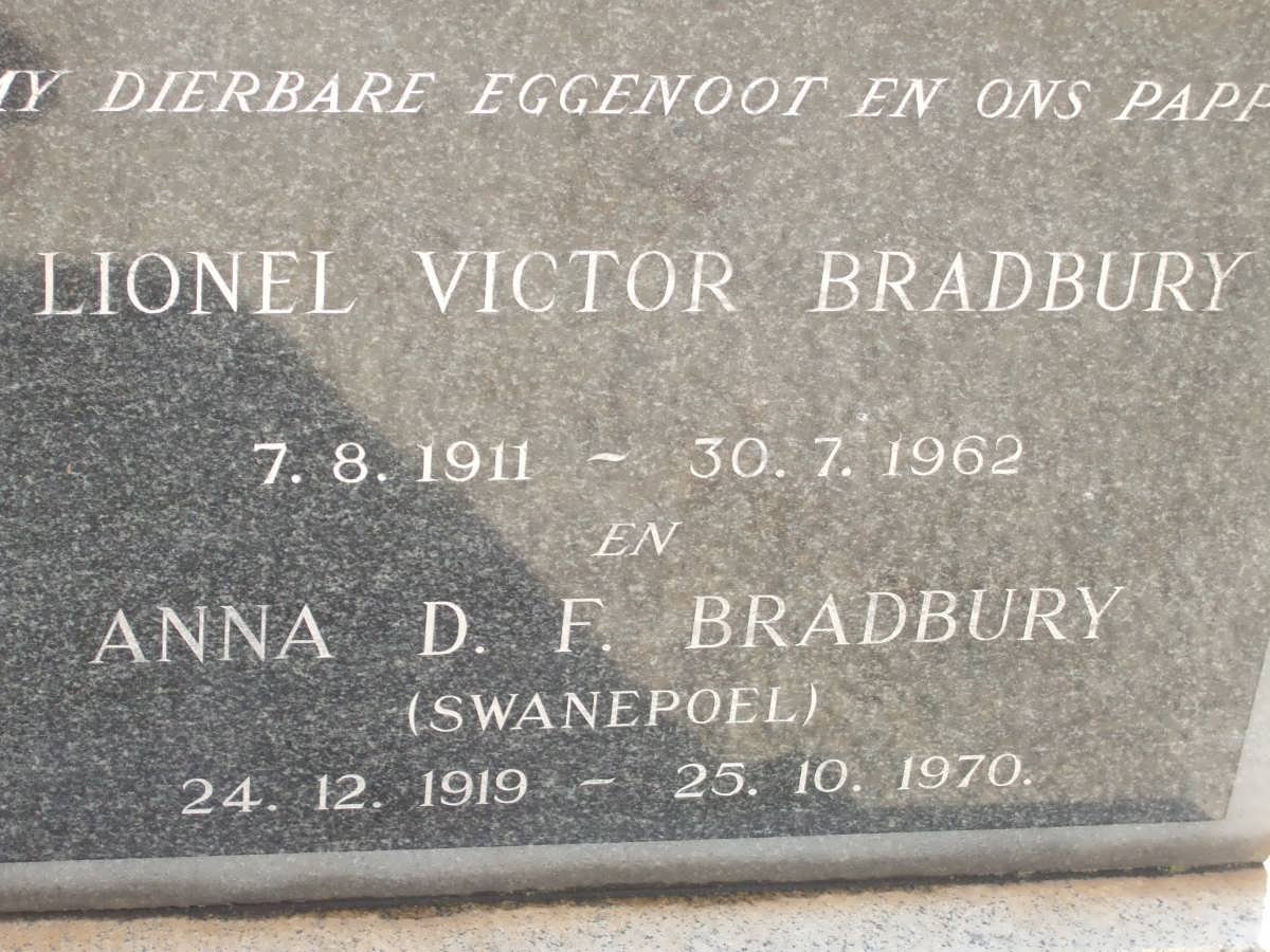 BRADBURY Lionel Victor 1911-1962 &amp; Anna D.F. SWANEPOEL 1919-1970