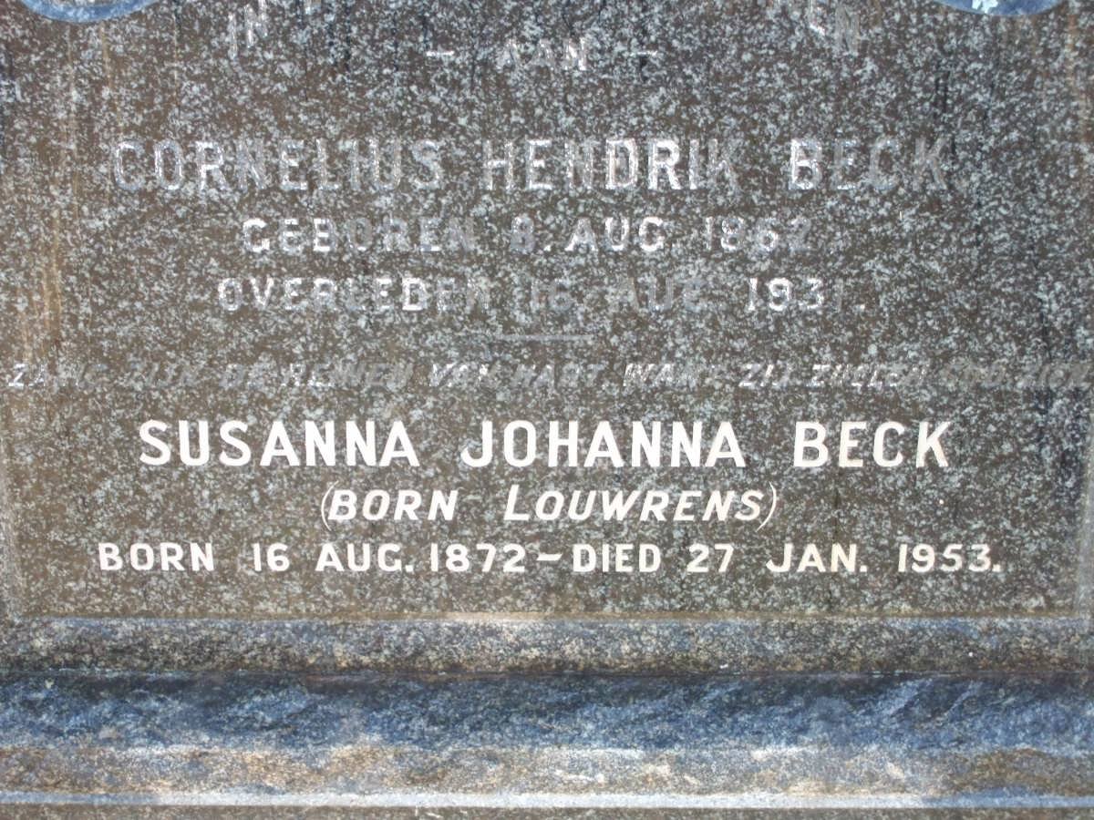 BECK Cornelius Hendrik 1862-1931 &amp; Susanna Johanna LOUWRENS 1872-1953