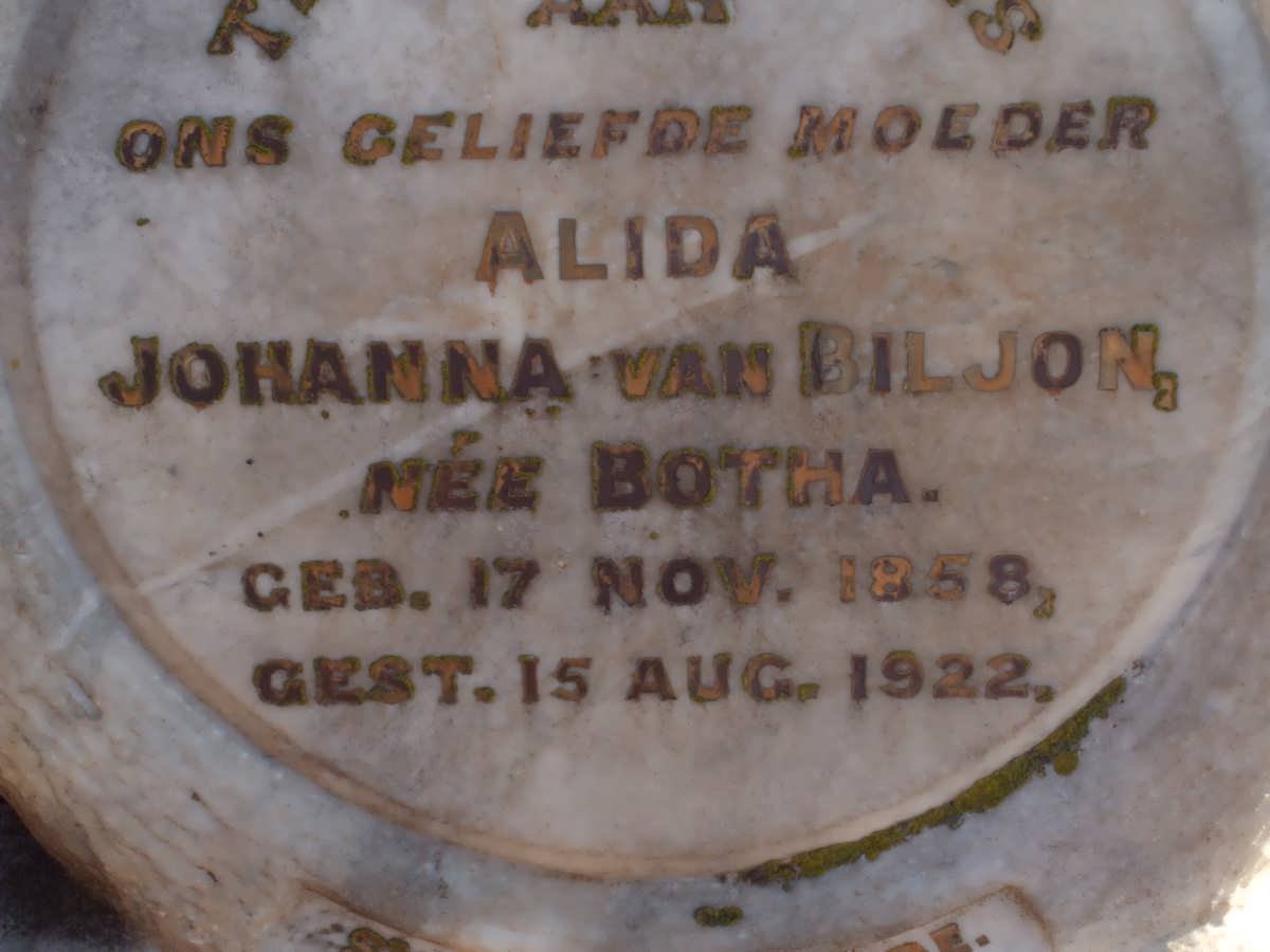 BILJON Alida Johanna, van nee BOTHA 1858-1922