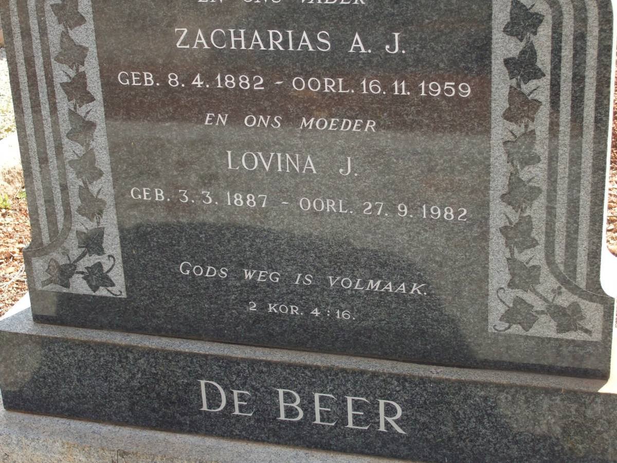 BEER Zacharias A.J., de 1882-1959 &amp; Lovina J. 1887-1982