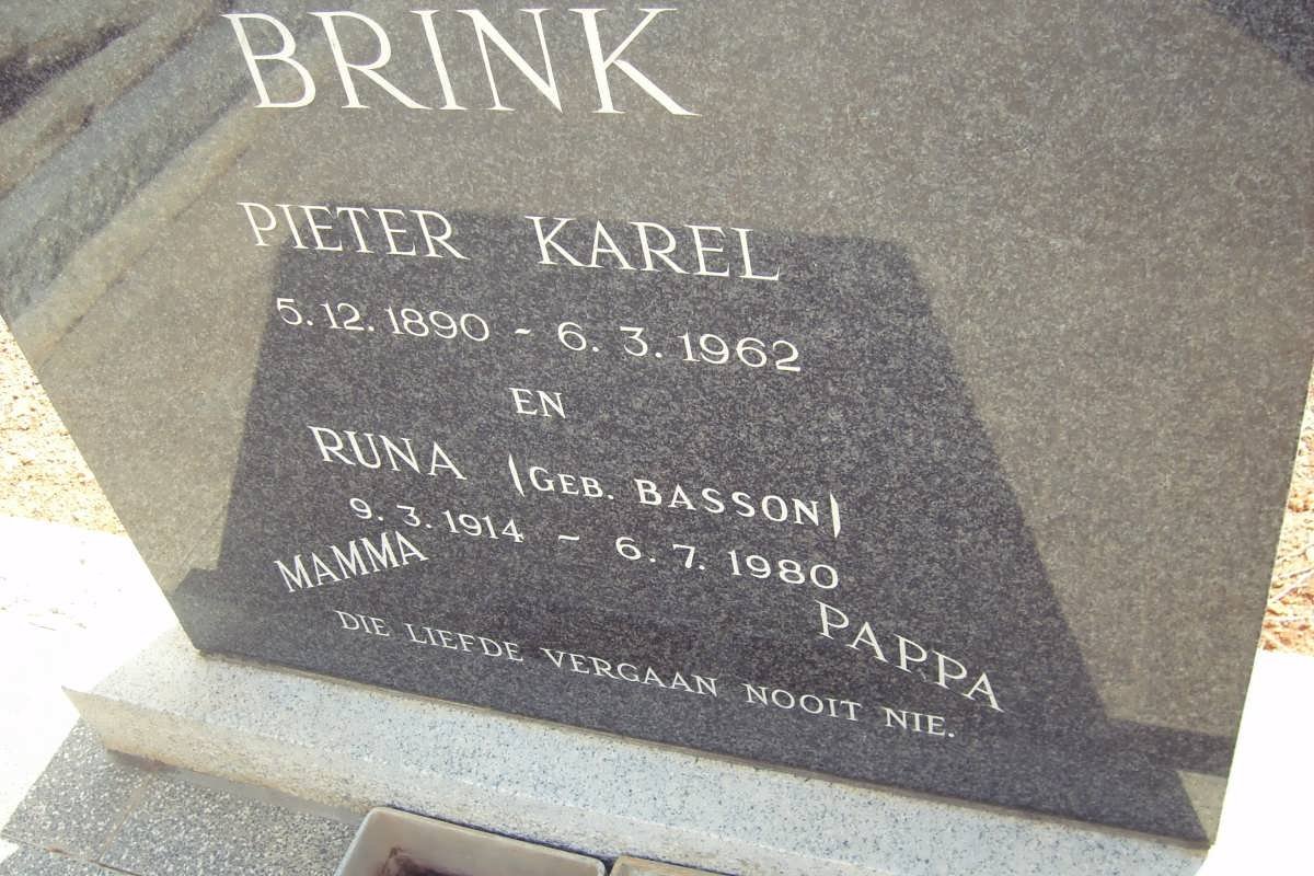 BRINK Pieter Karel 1890-1962 &amp; Runa BASSON 1914-1980