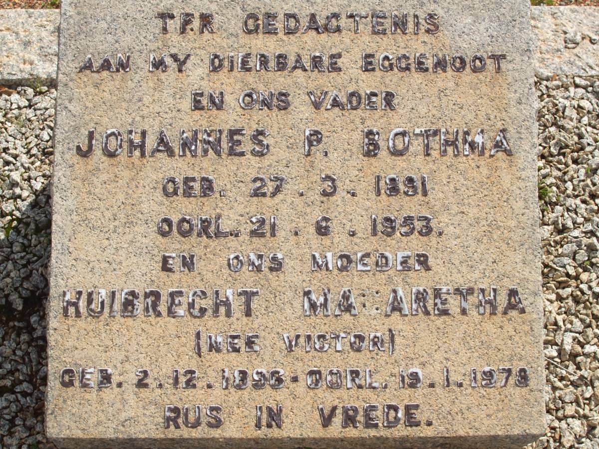 BOTHMA Johannes P. 1891-1953 &amp; Huibrecht Magaretha VICTOR 1896-1978