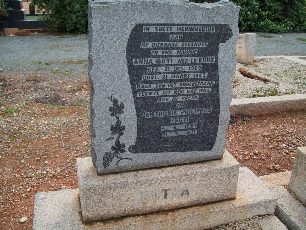 BOTMA Anthonie Philippus 1897-1971 &amp; Anna LE ROUX 1905-1943