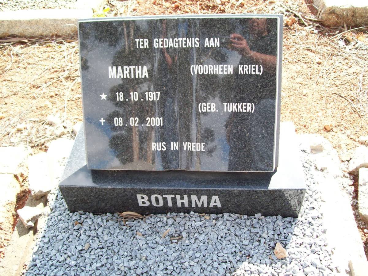 BOTHMA Martha previously KRIEL nee TUKKER 1917-2001