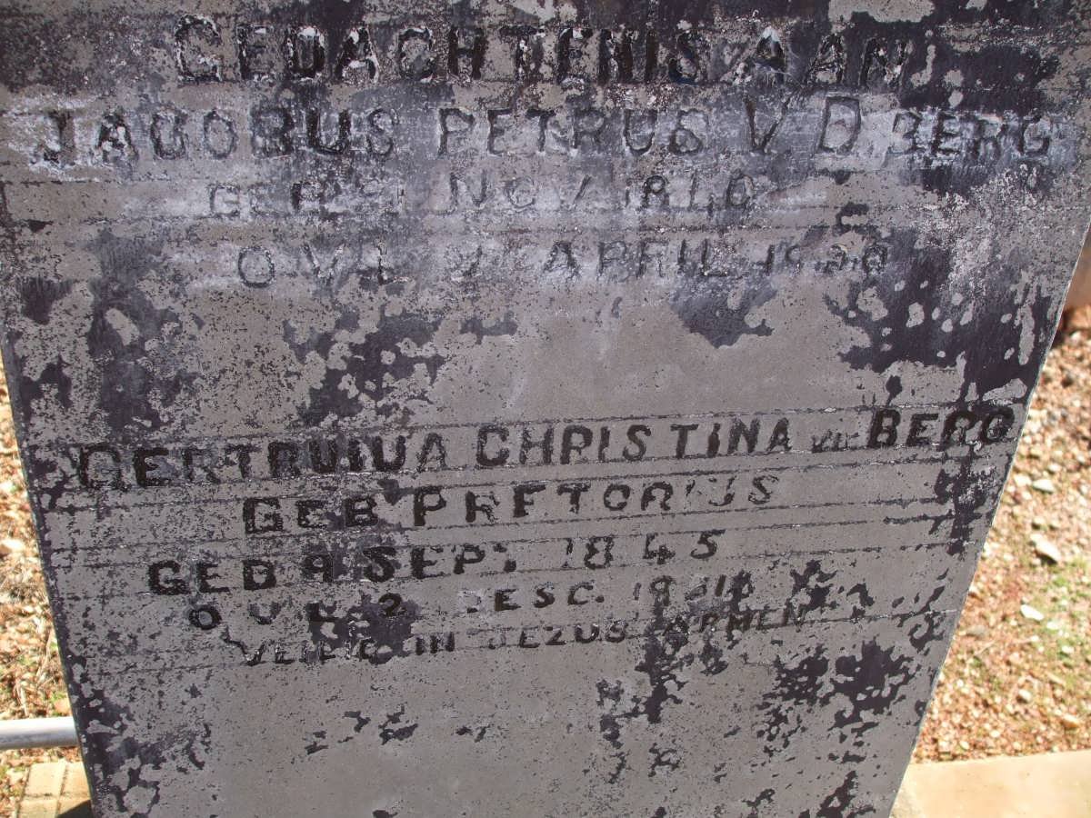 BERG Jacobus Petrus, v.d. 1840-1920 &amp; Gertruida Christina PRETORIUS 1845-19?1
