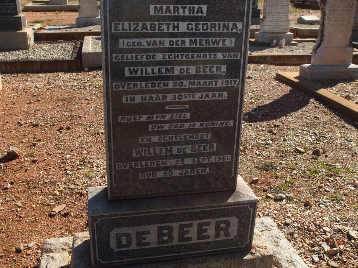 BEER Willem, de -1961 &amp; Martha Elizabeth VAN DER MERWE -1917