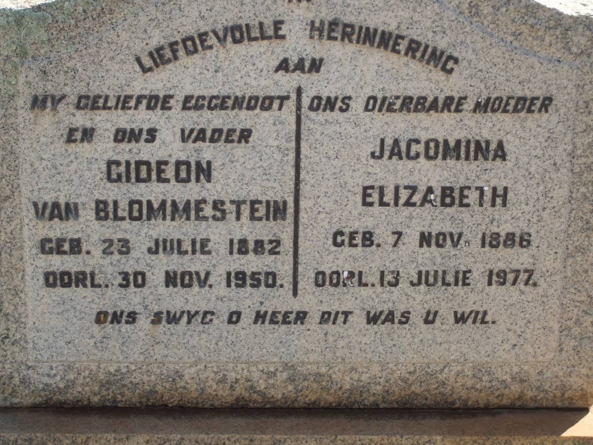 BLOMMENSTEIN Gideon, van 1882-1950 &amp; Jacomina Elizabeth 1886-1977