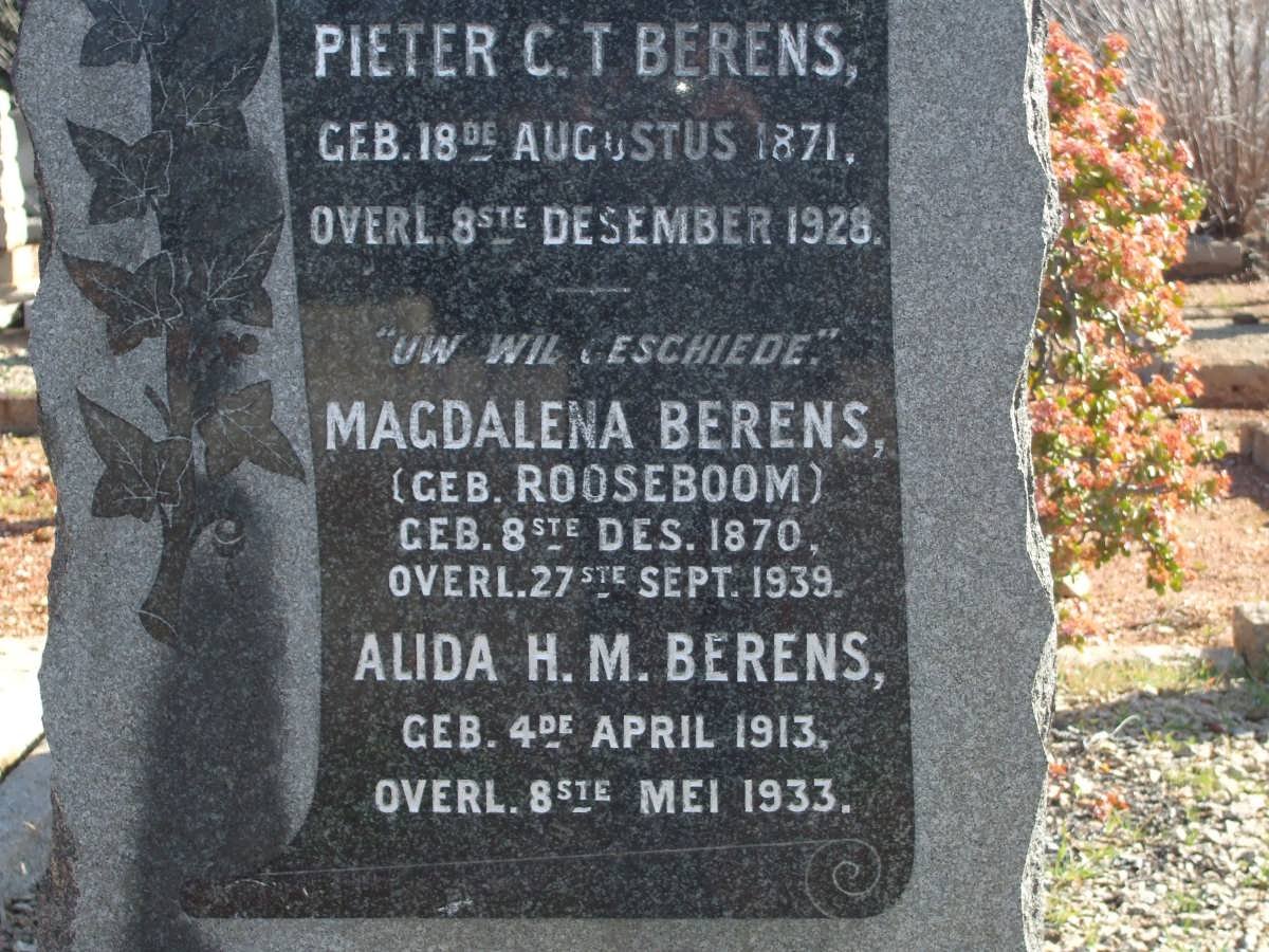 BERENS Pieter C.T. 1871-1928  &amp; Magdalena ROOSEBOOM 1870-1939 :: BERENS Alida H.M. 1913-1933