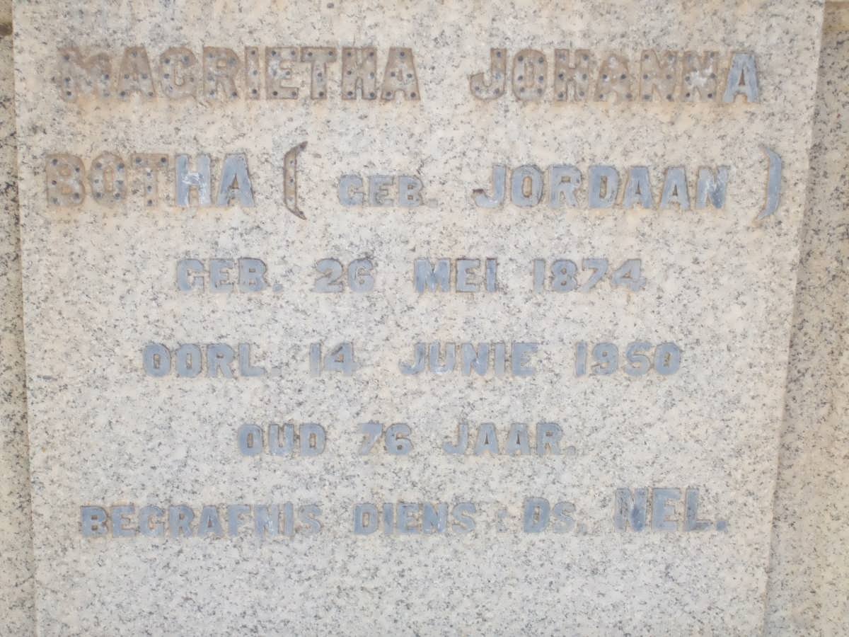 BOTHA Magrietha Johanna nee JORDAAN 1874-1950