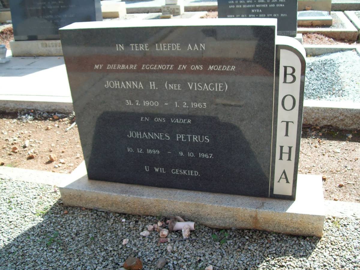BOTHA Johannes Petrus 1899-1967 &amp; Johanna H. VISAGIE 1900-1963