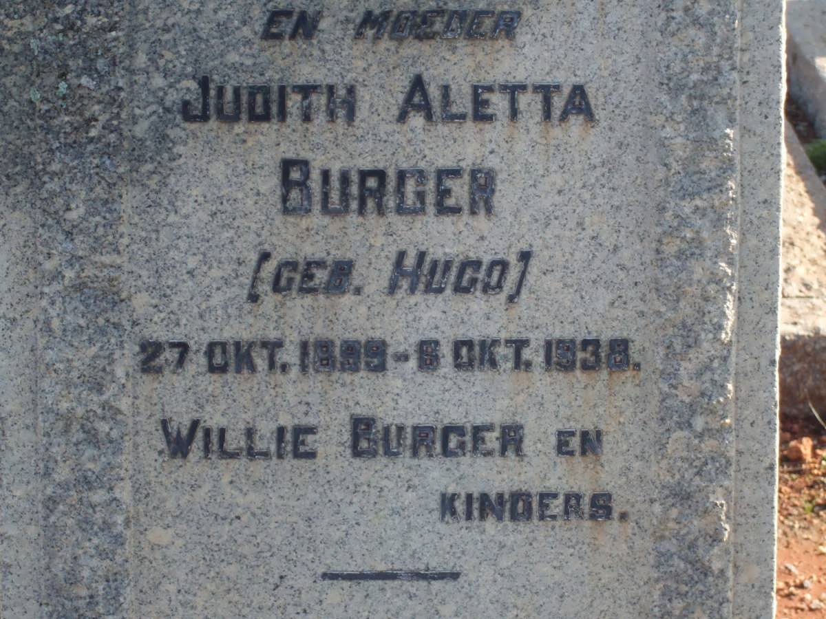 BURGER Judith Aletta nee HUGO 1899-1938