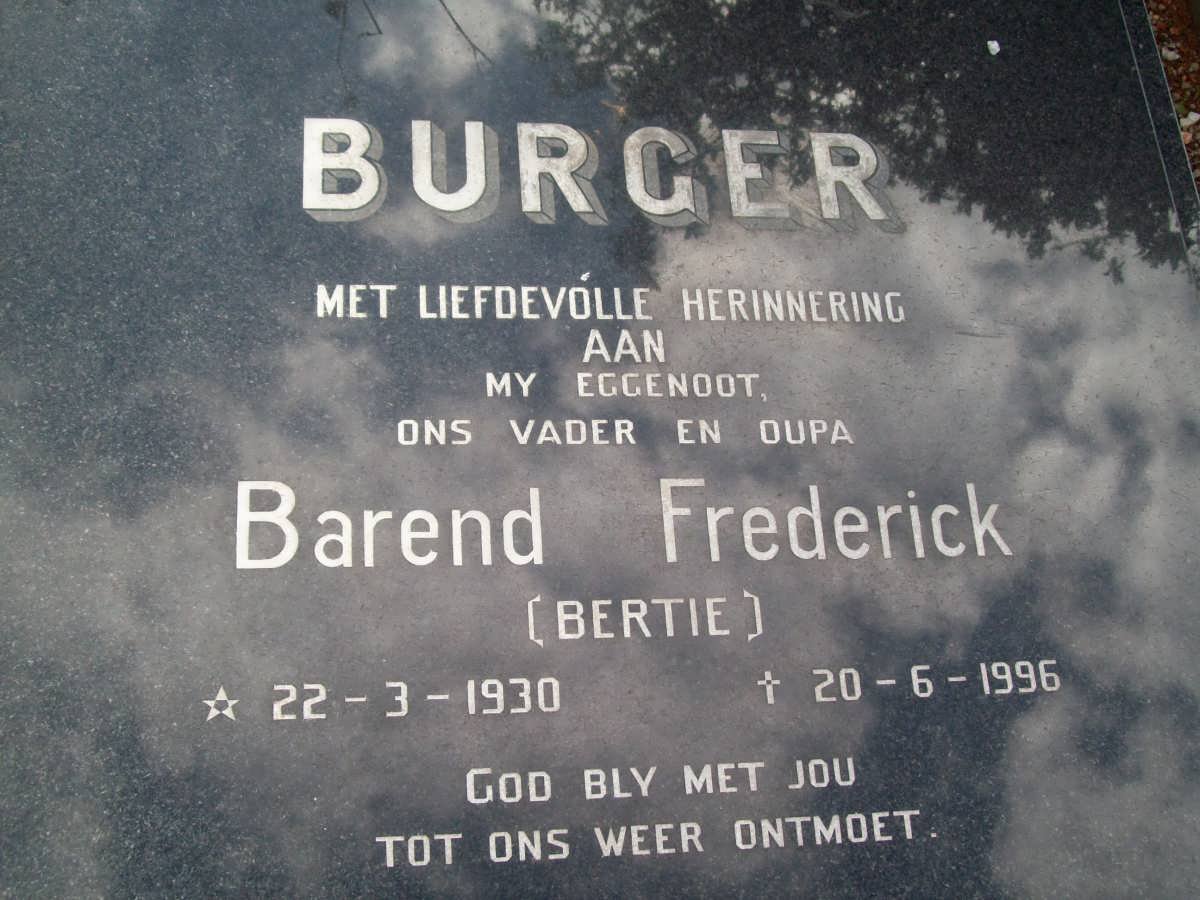 BURGER Barend Frederick 1930-1996