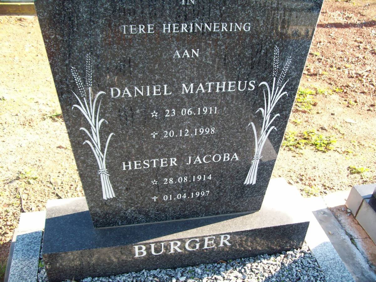 BURGER Daniel Matheus 1911-1998 &amp; Hester Jacoba 1914-1997