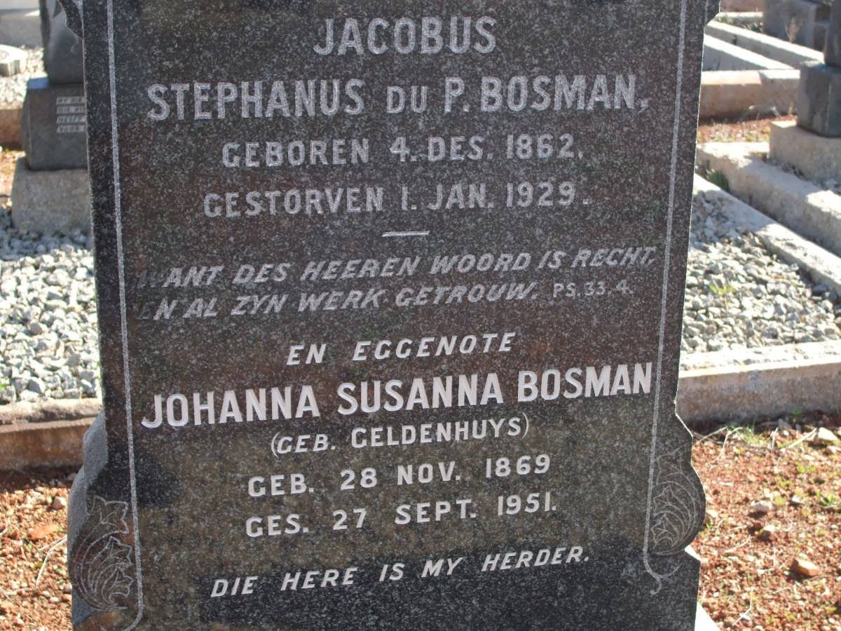 BOSMAN Jacobus Stephanus du P. 1862-1929 &amp; Johanna Susanna GELDENHUYS 1869-1951