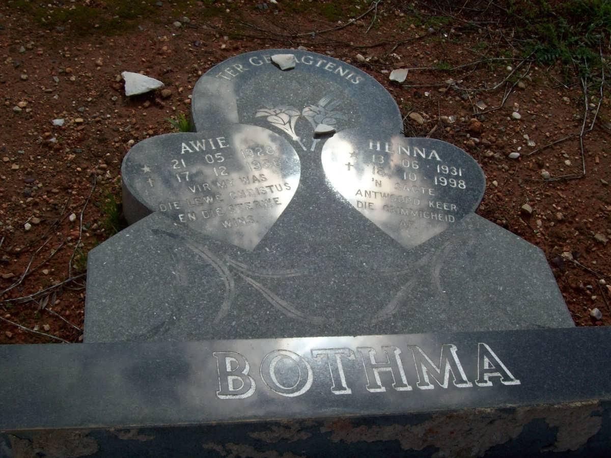 BOTHMA Awie 1928-1986 &amp; Henna 1931-1998