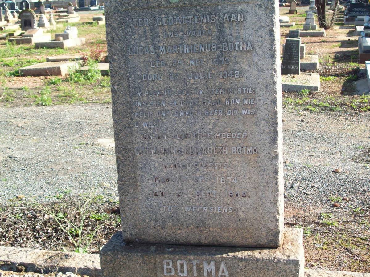 BOTMA Lucas Marthienus 1872-1942 &amp; Catharina Elizabeth DU PLESSIS 1874-1948