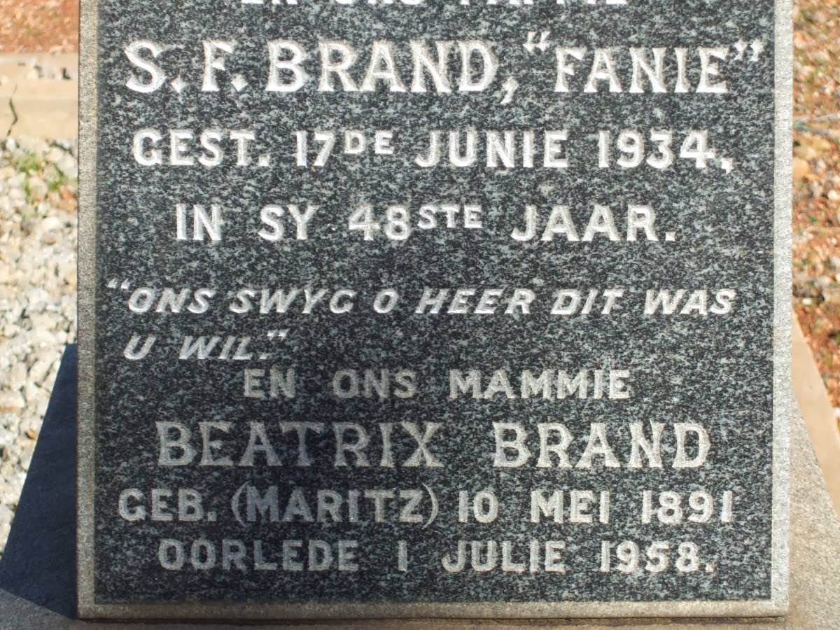 BRAND S.F. -1924 &amp; Beatrix MARITZ 1891-1958