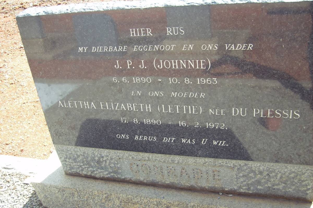 CONRADIE J.P.J. 1890-1963 &amp; Alettha Elizabet DU PLESSIS 1890-1972