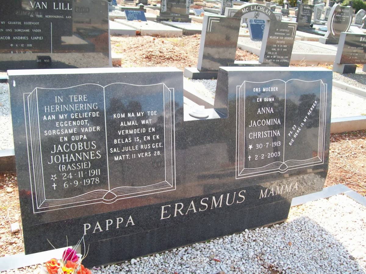 ERASMUS Jacobus Johannes 1911-1978 &amp; Anna Jacomina Christina 193-2003