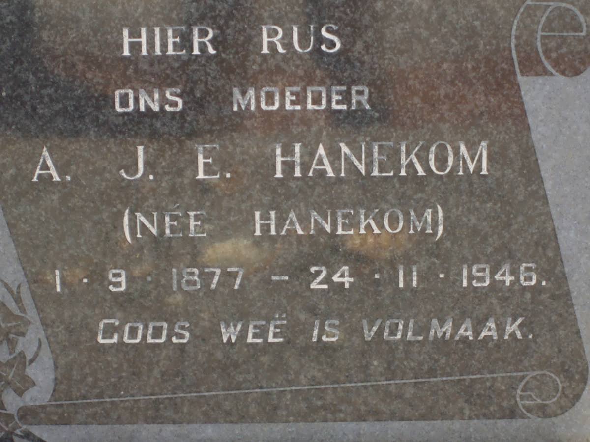 HANEKOM A.J.E. nee HANEKOM 1877-1946