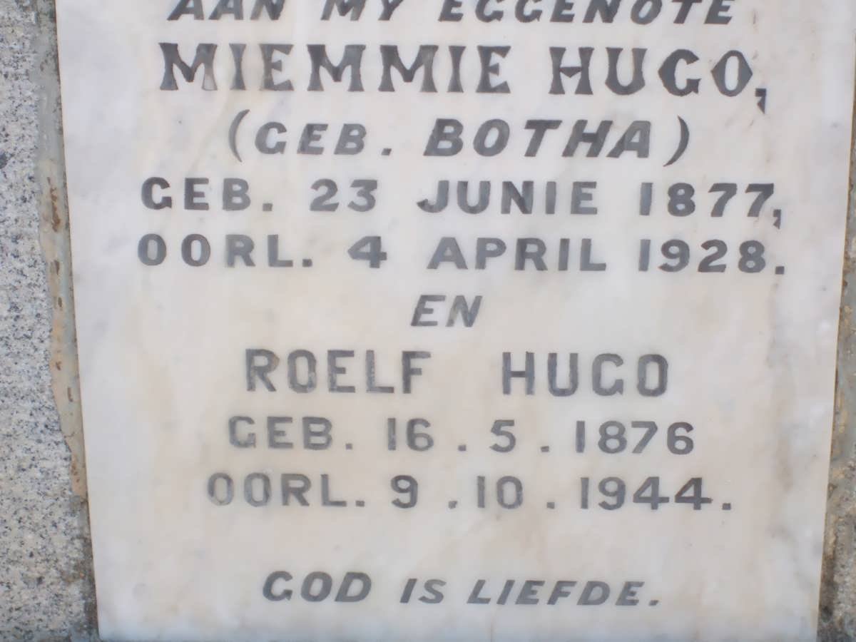 HUGO Roelf 1876-1944 &amp; Miemie BOTHA 1877-1928