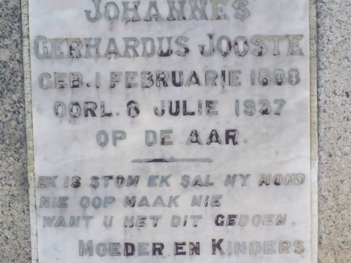 JOOSTE Johannes Gerhardus 1888-1937