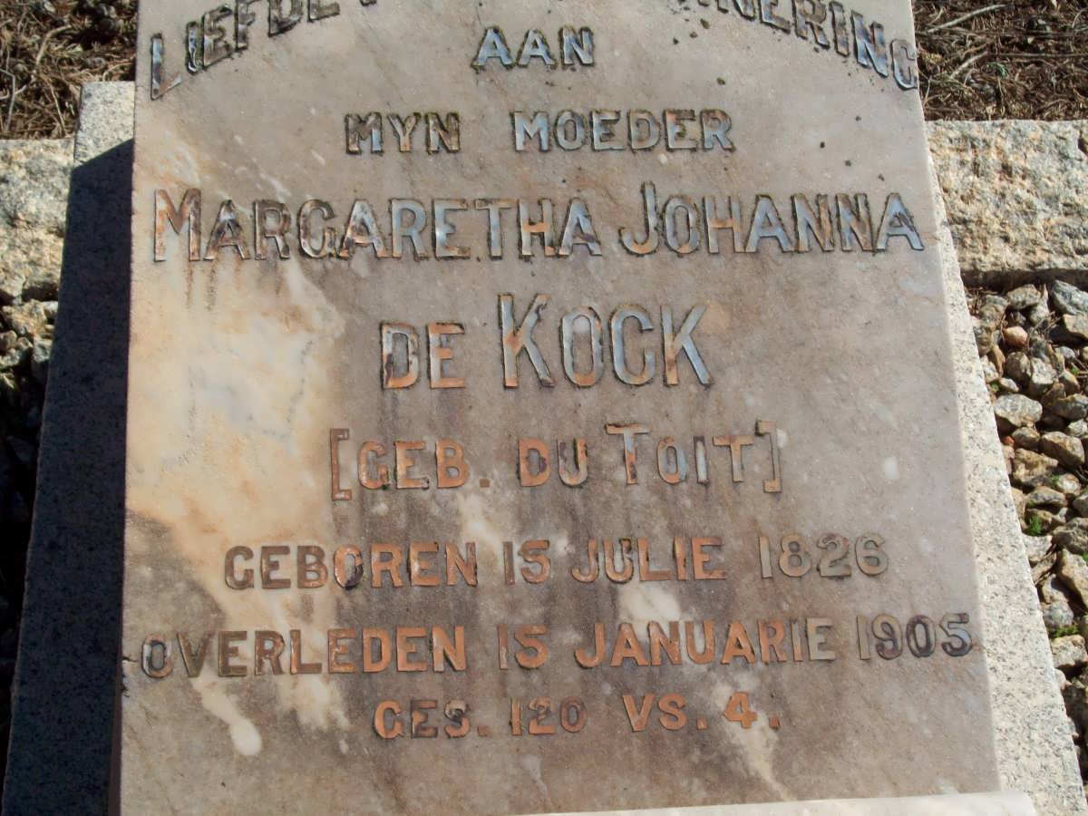 KOCK Margaretha Johanna, de nee DU TOIT 1826-1905