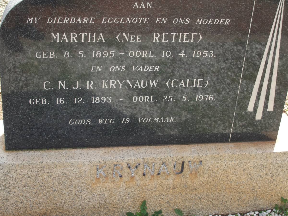 KRYNAUW C.N.J.R. 1893-1976 &amp; Martha RETIEF 1895-1953