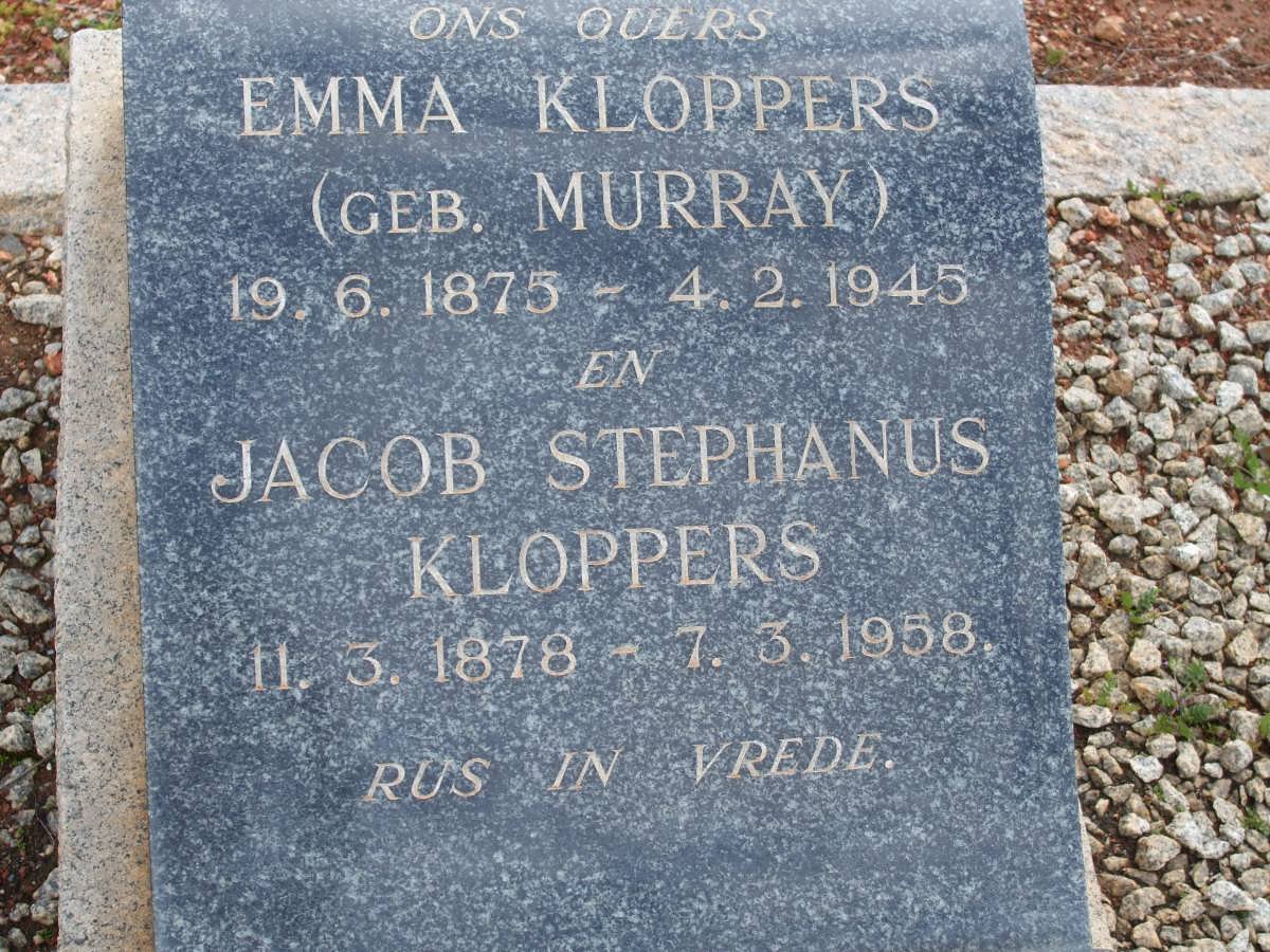 KLOPPERS Jacob Stephanus 1878-1958 &amp; Emma MURRAY 1873-1945
