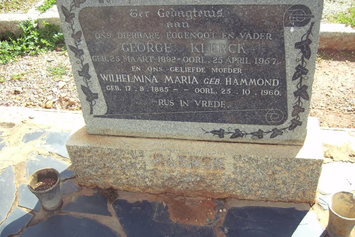 KLERCK George 1892-1957 &amp; Wilhelmina Maria HAMMOND 1885-1960