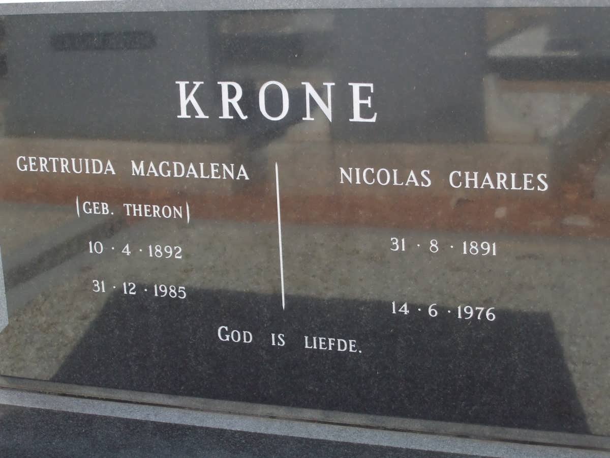 KRONE Nicolas Charles 1891-1976 &amp; Gertruida Magdalena THERON 1892-1985