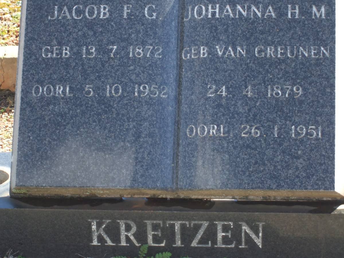 KRETZEN Jacob F.G. 1872-1952 &amp; Johanna H.M. VAN GREUNEN 1879-1951