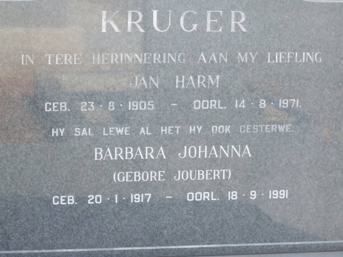 KRUGER Jan Harm 1905-1971 &amp; Barbara Johanna JOUBERT 1917-1991