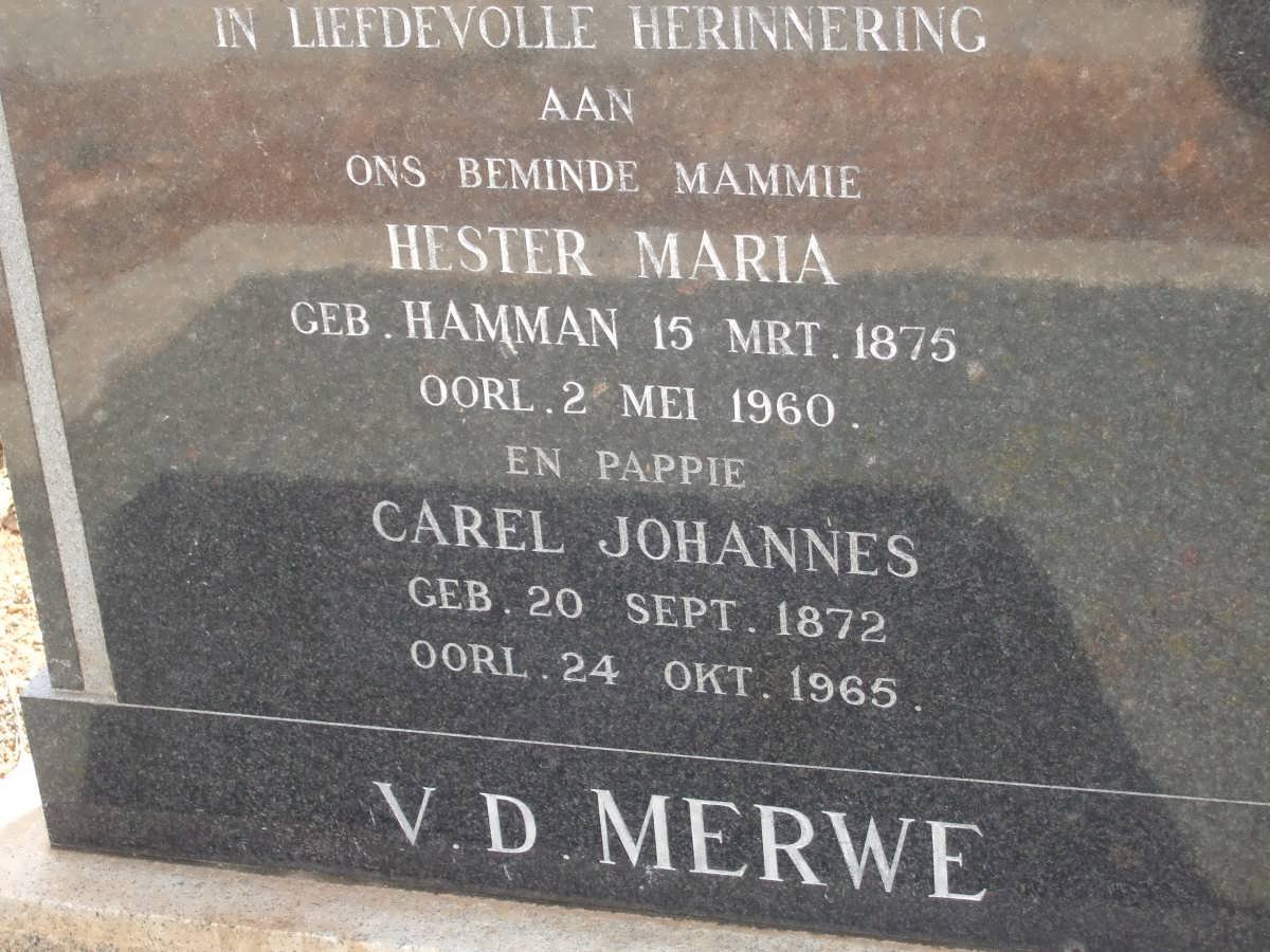 MERWE Carel Johannes, v.d. 1871-1965 &amp; Hester Maria HAMMAN 1875-1960